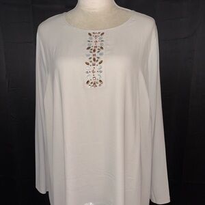 Susan Graver Cream Blouse with Embellished Detail